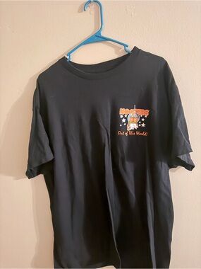 Hooters Black Tee with Orange Logo and White Stars
